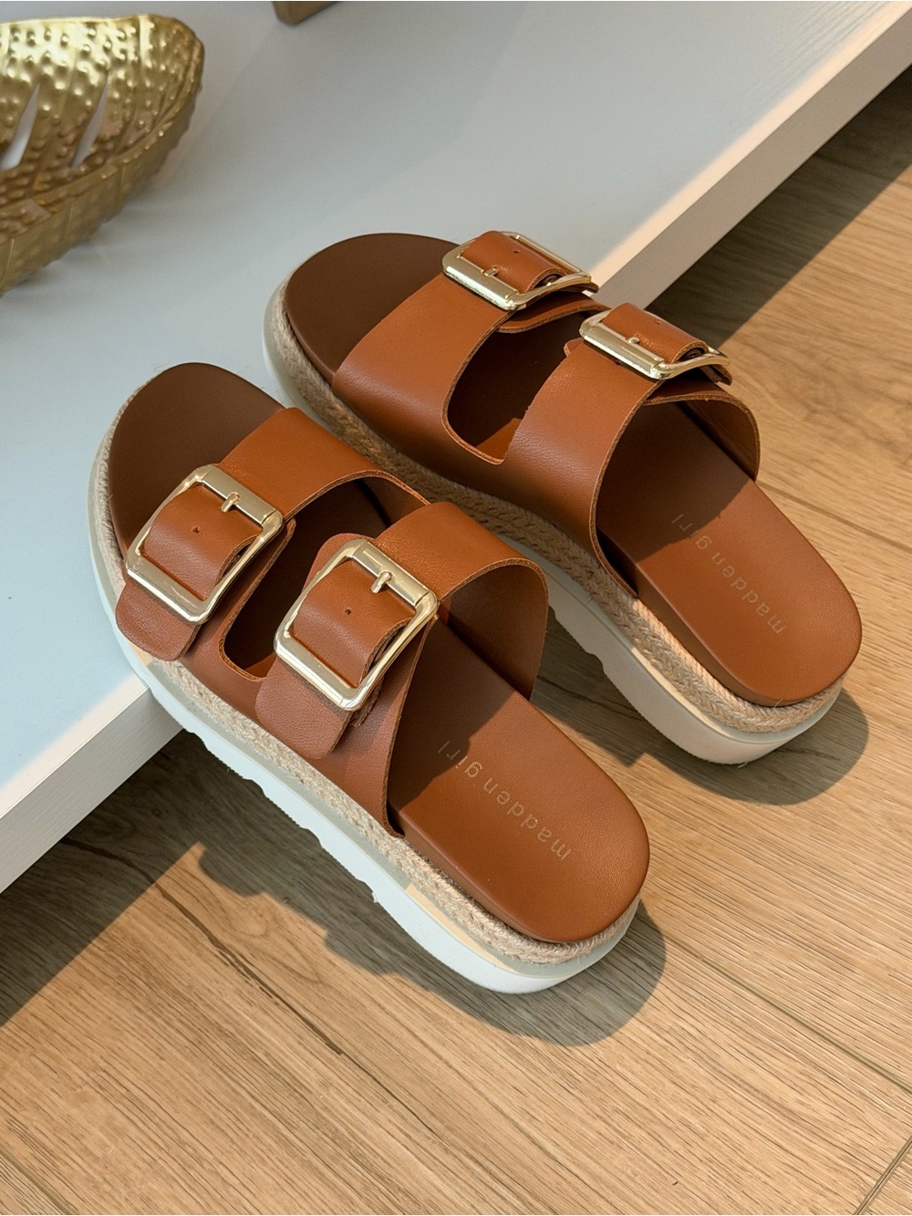 Madden Girl Tan Double-Buckle Platform Sandals